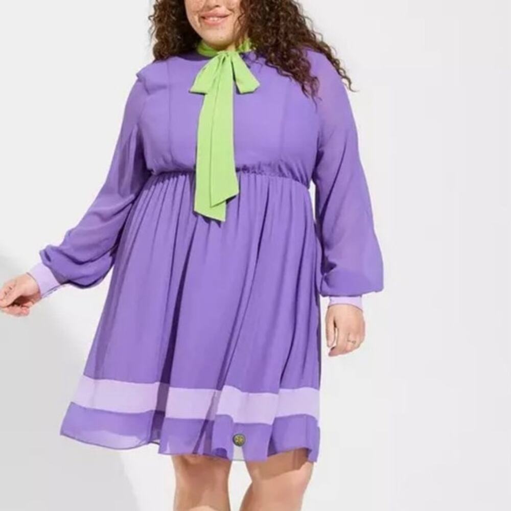 Torrid 5 (5X 28) Scooby Doo Daphne Chiffon Cosplay Costume Fit n Flare Dress - Picture 5 of 6